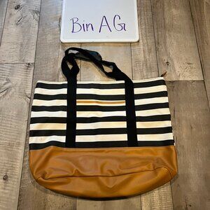 DSW black/white striped lined tote bag bin AG